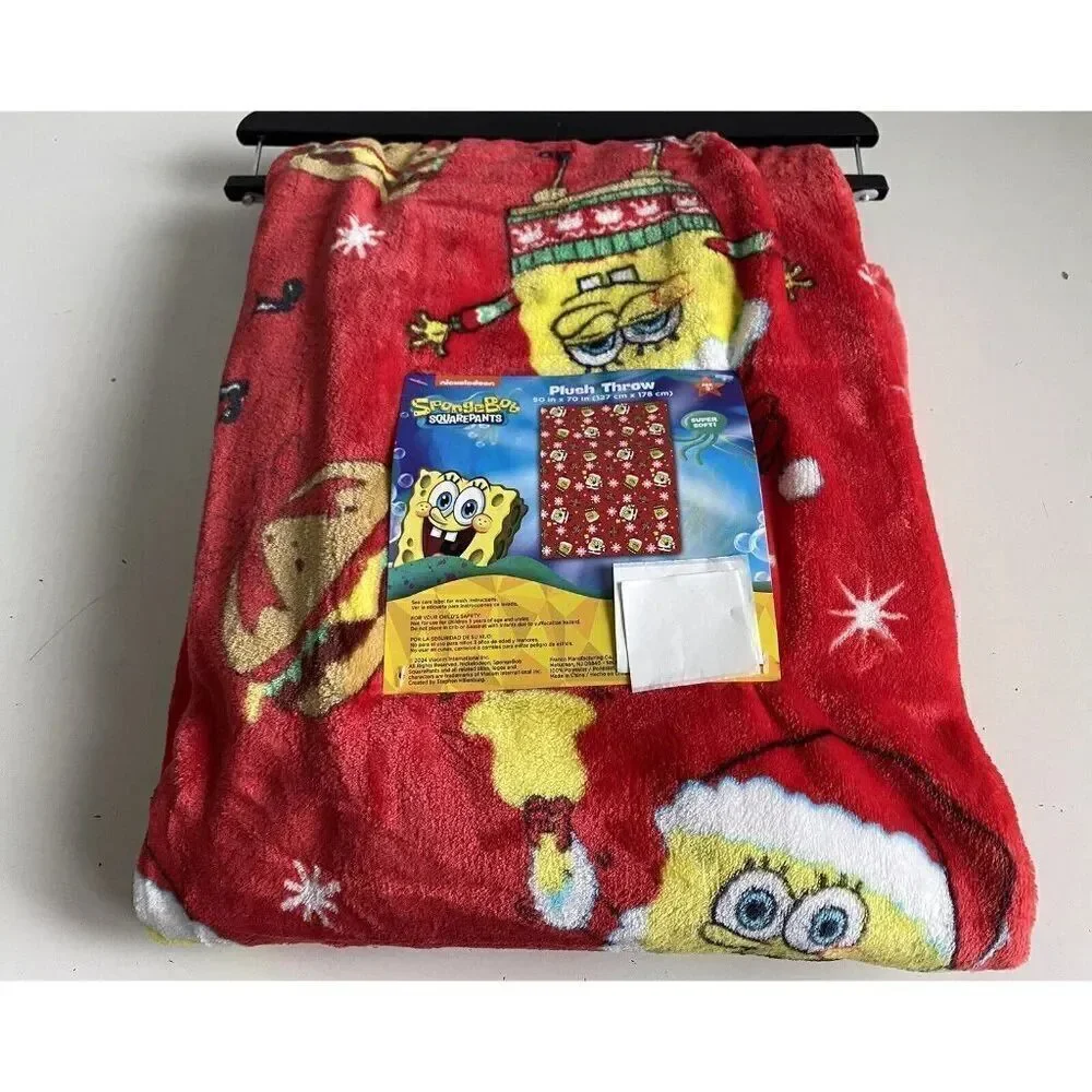 SpongeBob SquarePants In Santa Suit Christmas Blanket Throw Crabby Patty 50 X 70